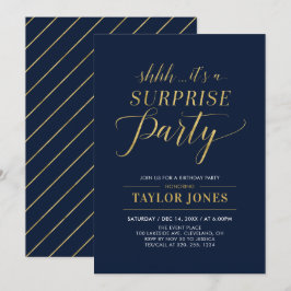 Invitación Navy y dorado | Fiesta de cumpleaños sorpresa mode