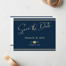 Invitación Navy y Gold Elegant Wedding