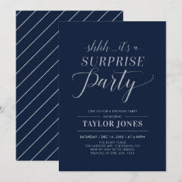 Invitación Navy y plata | Fiesta de cumpleaños sorpresa moder