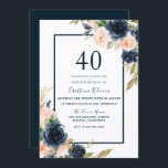 Invitación Navy y Rubor Floral Elegant 40th Birthday Fiesta<br><div class="desc">Invitación a la fiesta de cumpleaños 40 de Navy & Rubor Floral Elegant Ver colección coincidente en Nicho y tienda</div>