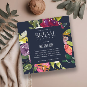 INVITACIÓN NAVY YELLOW RUBOR BURGUNDY FLORAL BRIDAL SHOWER