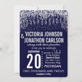 Invitación Navy Your Photo Confetti Modern Typography