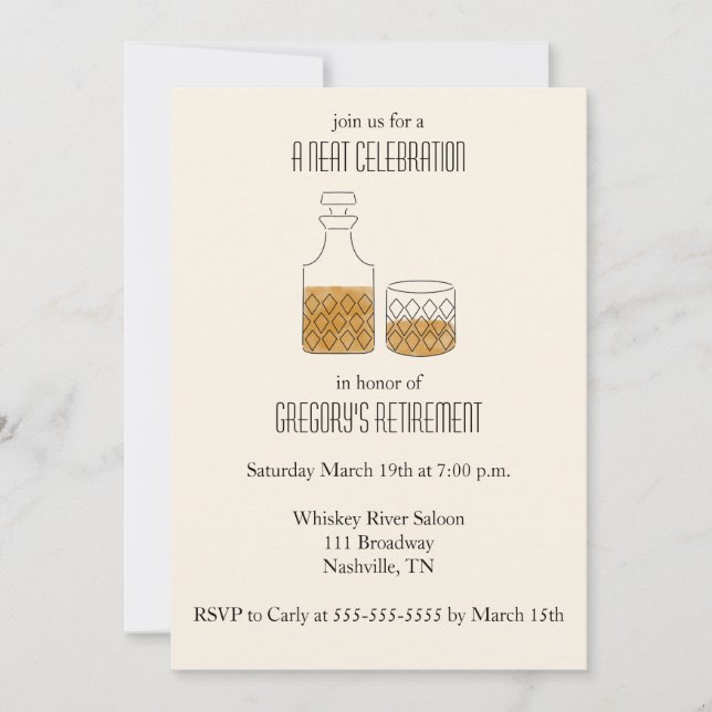 Invitación Neat Celebration Whiskey Retirement Fiesta (Anverso)