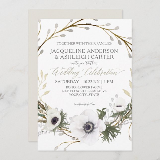 Invitación Neblina anémica moderna Fern Eucalipto Boda Wreath (Anverso / Reverso)