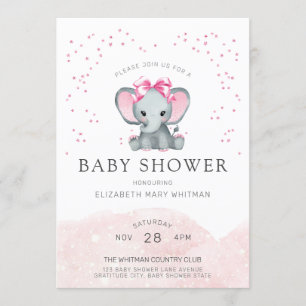 Invitación Nebra color agua elefante rosa Baby Shower