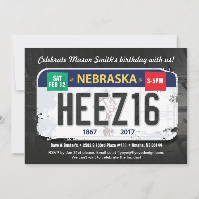Invitación Nebraska a los 16 años del niño (Anverso)