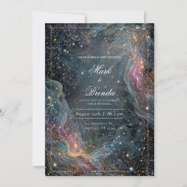 Invitación Nebulosa Celestial Bodas Doradas Etéreas (Anverso)
