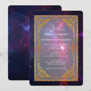 Invitación Nebulosa del espacio cósmico con boda de marco dec