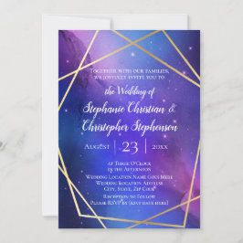 Invitación Nebulosa Púrpura Arte Celeste Boda de oro geométri