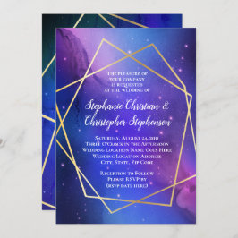 Invitación Nebulosa Púrpura Arte Celeste Boda de oro geométri