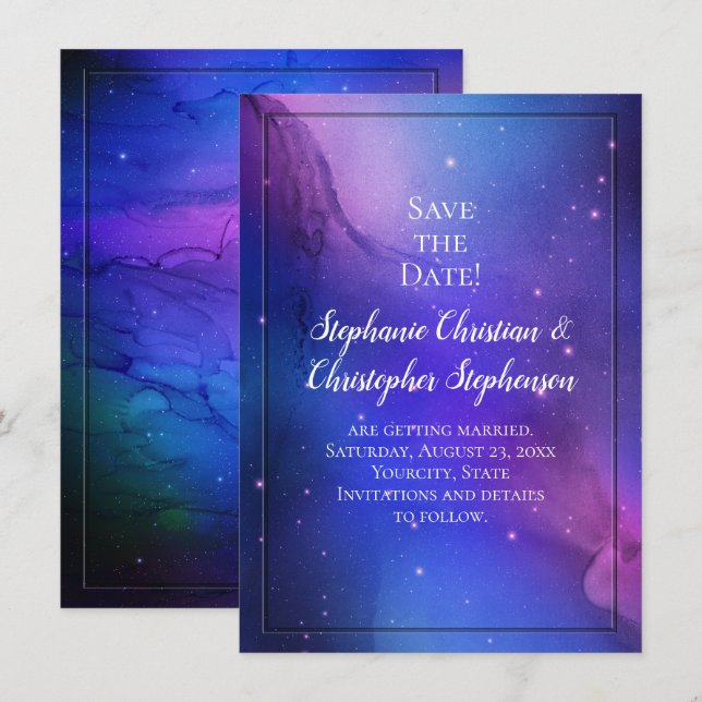 Invitación Nebulosa púrpura Boda del espacio ultraterrestre d (Anverso / Reverso)