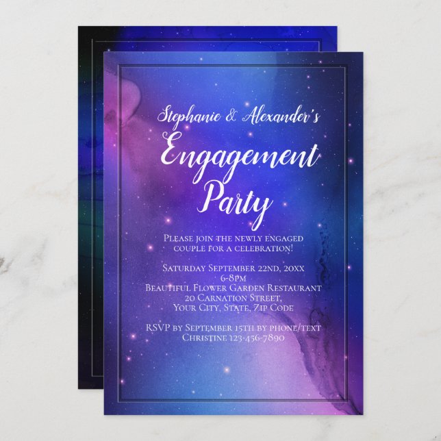 Invitación Nebulosa púrpura Boda del espacio ultraterrestre d (Anverso / Reverso)