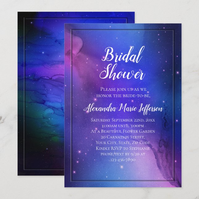 Invitación Nebulosa púrpura Boda del espacio ultraterrestre d (Anverso / Reverso)