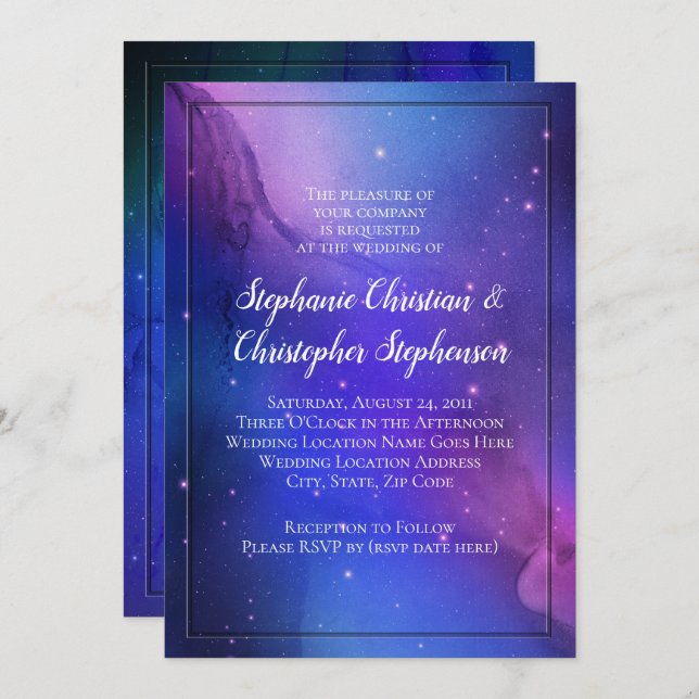Invitación Nebulosa púrpura Boda del espacio ultraterrestre d (Anverso / Reverso)