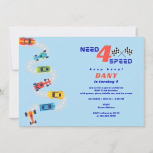 Invitación Necesidad 4 velocidades Automóviles Carreras Niños