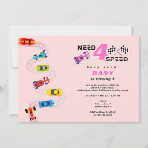 Invitación Necesidad 4 velocidades Chica de Carreras de autom