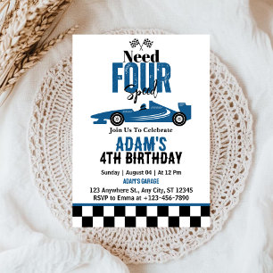 Invitación Necesita Cumpleaños de Niño de 4 Años con Coche de
