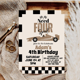 Invitación Necesita Cumpleaños de Niño de 4 Años con Coche de