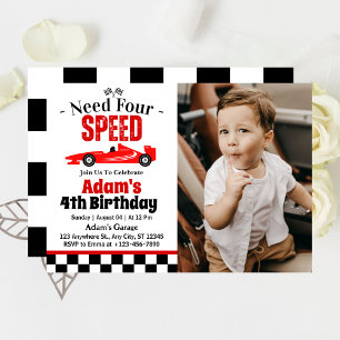 Invitación Necesita Cumpleaños Niño Coche de Carreras Cuatro 