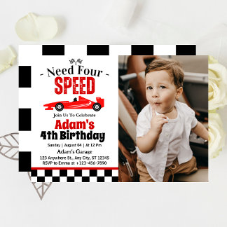 Invitación Necesita Cumpleaños Niño Coche de Carreras Cuatro