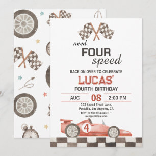 Invitación Necesita Fiesta de Cumpleaños Número 4 del Coche d