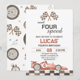 Invitación Necesita Fiesta de Cumpleaños Número 4 del Coche d