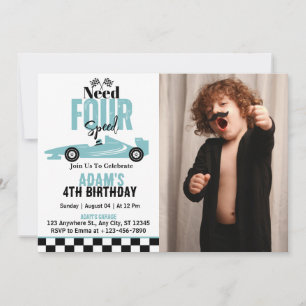 Invitación Necesita Foto de Cumpleaños Número 4 de Niño con C