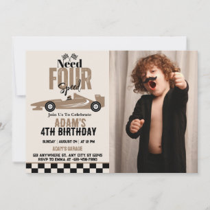 Invitación Necesita Foto de Cumpleaños Número 4 de Niño con C