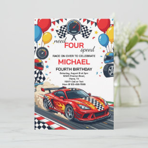 Invitación Necesito Coche de Carreras Rojo de Cuatro Velocida