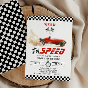 Invitación Necesito cuatro velocidades Red Race Car 4º cumple