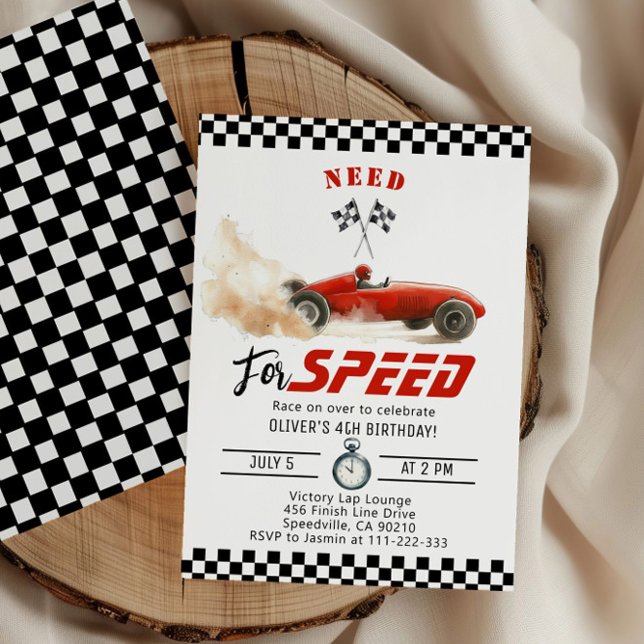 Invitación Necesito cuatro velocidades Red Race Car 4º cumple (Subido por el creador)