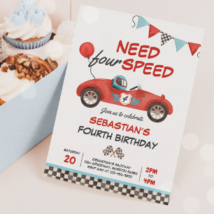 Invitación Necesito un coche de carreras rojas de cuatro velo
