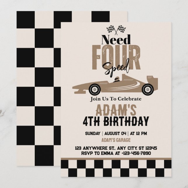 Invitación Necesito un Fiesta de cuatro velocidades para auto (Anverso / Reverso)
