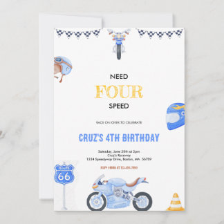 Invitación Need Four Speed Blue And Yellow Birthday Party
