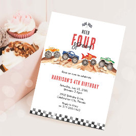 Invitación Need Four Speed Monster Truck Boy 4th Birthday