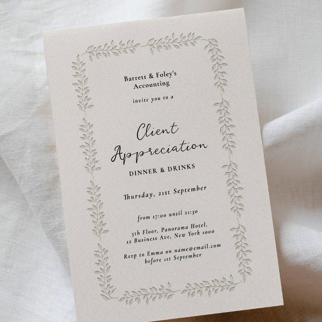 Invitación Negocio de Apreciación de Cliente con Efecto de Ef (Faux letterpress effect minimal company event invitation)