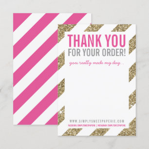 Invitación NEGOCIO GRACIAS NOTA raya oro purpurina rosa