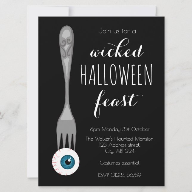 Invitación negra a la fiesta de Halloween malvada (Anverso)