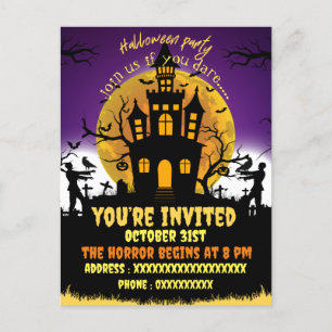 invitación negra a una casa de terror en una fiest