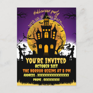 invitación negra a una casa de terror en una fiest