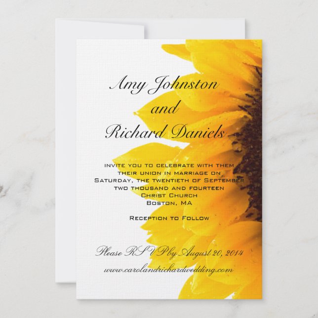 Invitación negra amarilla de la boda del girasol (Anverso)