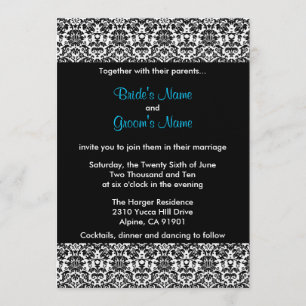 Invitación negra/blanca/azul de la boda del