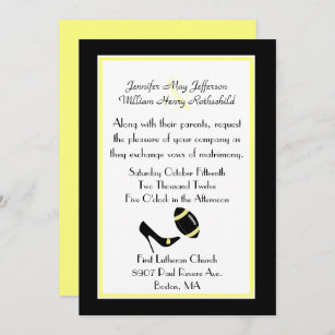 Invitación negra, blanca, y amarilla de la boda