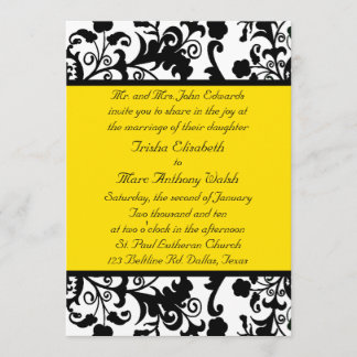 Invitación negra, blanca, y amarilla elegante de