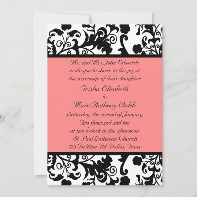 Invitación negra, blanca, y del melocotón elegante (Anverso)