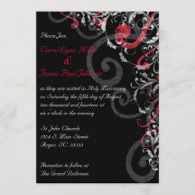 Invitación negra, blanca y roja de la boda