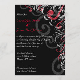 Invitación negra, blanca y roja de la boda