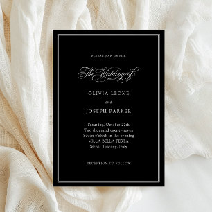 Invitación Negra Boda clásico de elegancia italiana