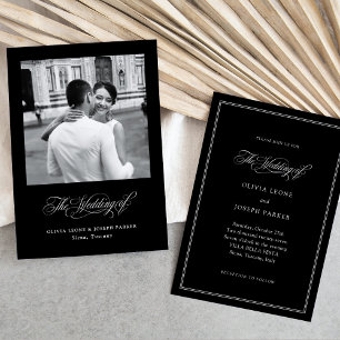 Invitación Negra Boda de fotografía de elegancia italiana