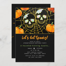 Invitación Negra | Calaveras de Faux Opal Halloween modernas